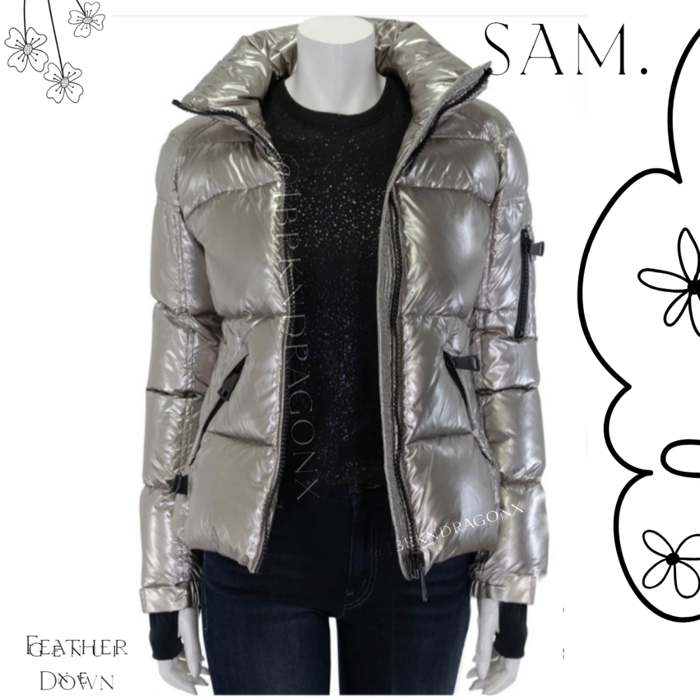SAM. METALLIC PEWTER SILVER DOWN FEATHER COAT BRAND NEW PUFFER WINTER COAT SAM. - Picture 11 of 16